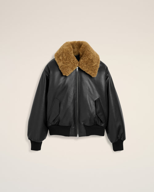 Chaqueta acolchada de cuero de cordero negro - Mujer - 7 - AMI Paris - Ami Paris