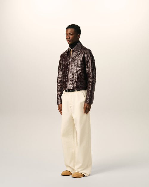 Burgundy crocodile embossed cowhide leather zipped jacket - Man - 6 - AMI Paris - Ami Paris