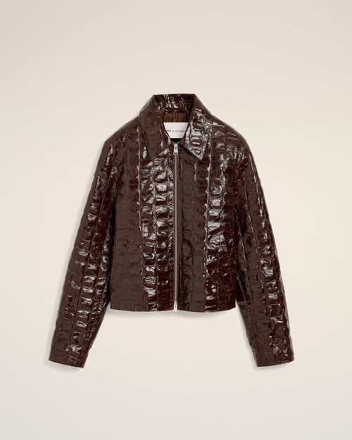 Burgundy crocodile embossed cowhide leather zipped jacket - Woman - 8 - AMI Paris - Ami Paris