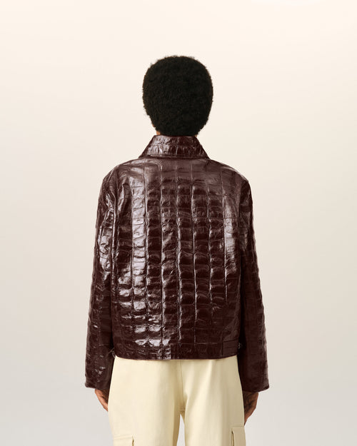 Burgundy crocodile embossed cowhide leather zipped jacket - Woman - 12 - AMI Paris - Ami Paris