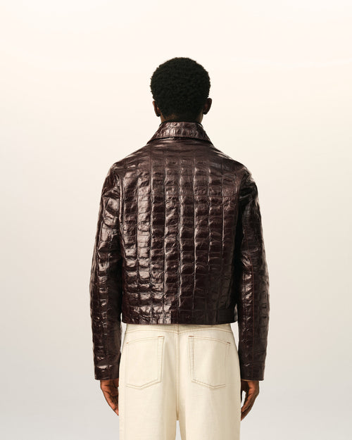 Burgundy crocodile embossed cowhide leather zipped jacket - Man - 5 - AMI Paris - Ami Paris