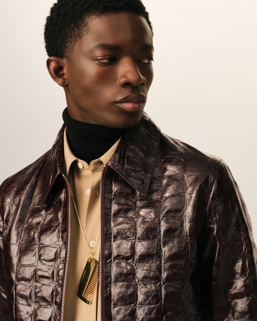 Burgundy crocodile embossed cowhide leather zipped jacket - Man - 4 - AMI Paris - Ami Paris