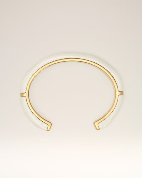                                 White Brass Hammered Lacquered Bracelet - 3                             - Ami Paris
