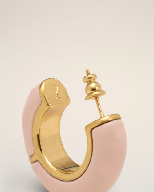 Pink Brass Hammered Lacquered Earrings - 6 - Ami Paris