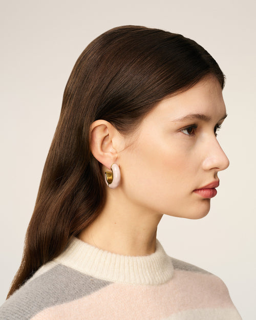                             Pink Brass Hammered Lacquered Earrings - 3                         - Ami Paris