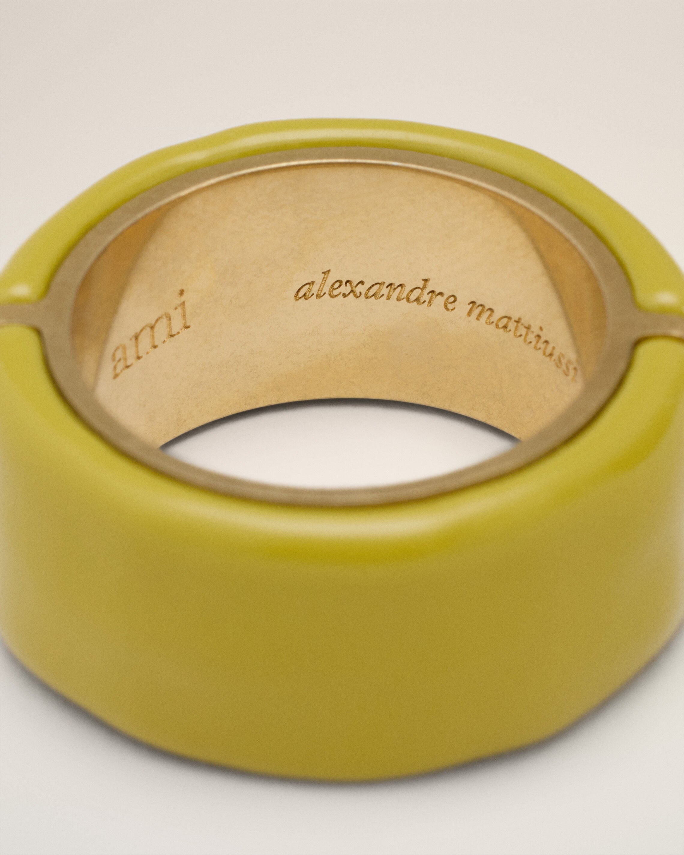 Green Brass Hammered Lacquered Ring - 7