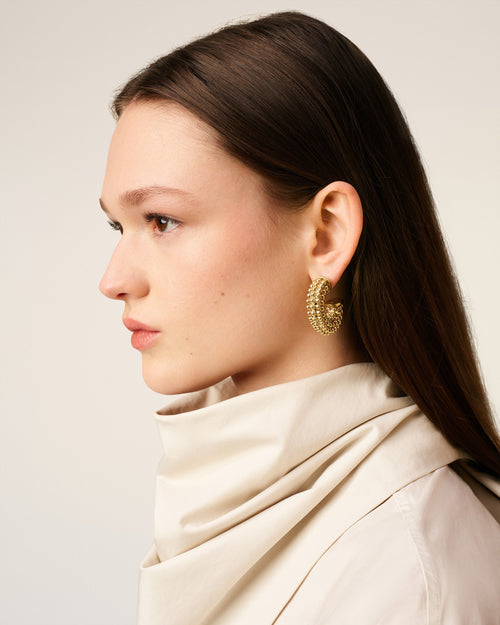                                     Gold Brass Pearl Earrings - 3                                 - Ami Paris