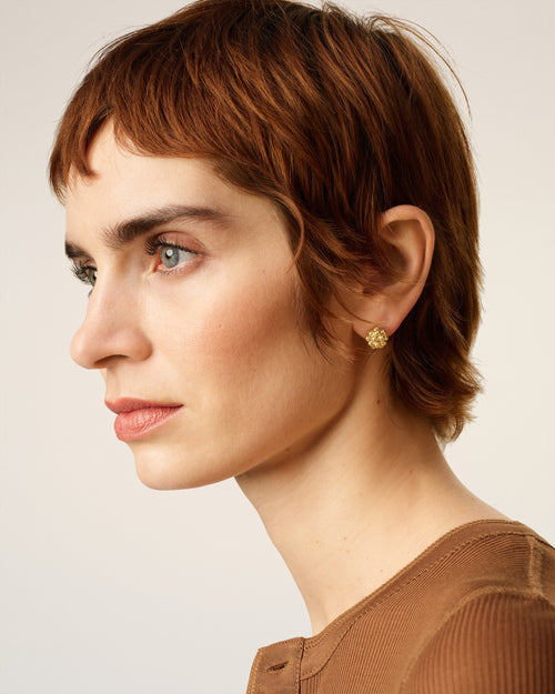 Gold Brass Pearl Studs - 4 - Ami Paris