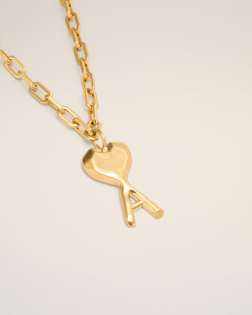 Gold Brass Hammered Ami De Coeur Necklace - Man - 3 - AMI Paris - Ami Paris
