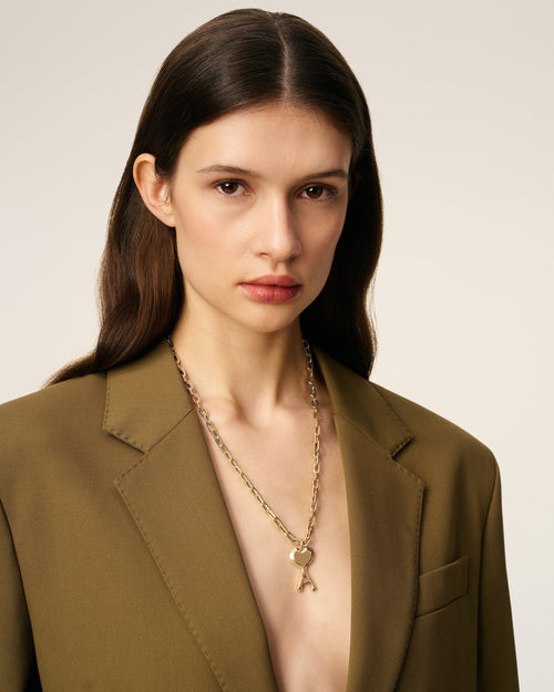 Gold Brass Hammered Ami De Coeur Necklace - 5 - Ami Paris