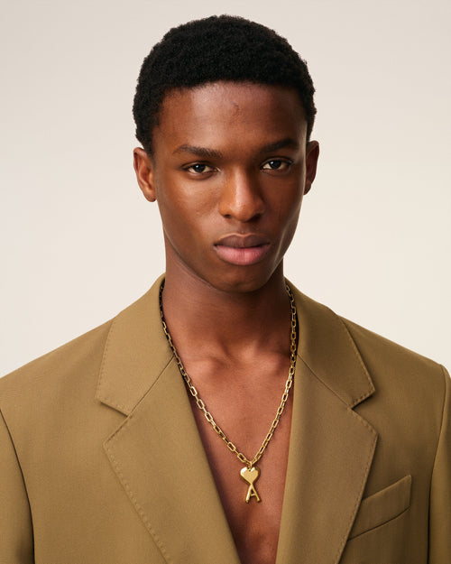 Gold Brass Hammered Ami De Coeur Necklace - Man - 2 - AMI Paris - Ami Paris