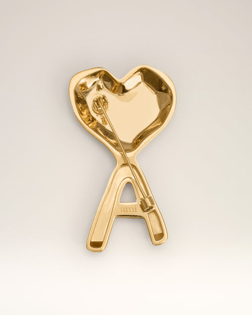 Gold Brass Hammered Ami De Coeur Pin - 4 - Ami Paris