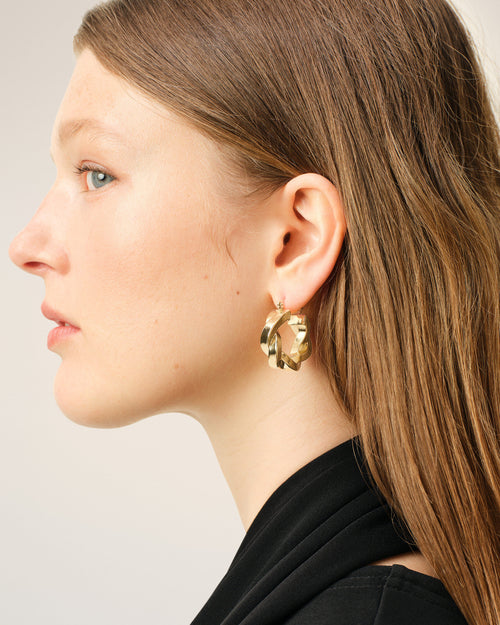                                Gold Brass Tresse Hoops - 3                             - Ami Paris