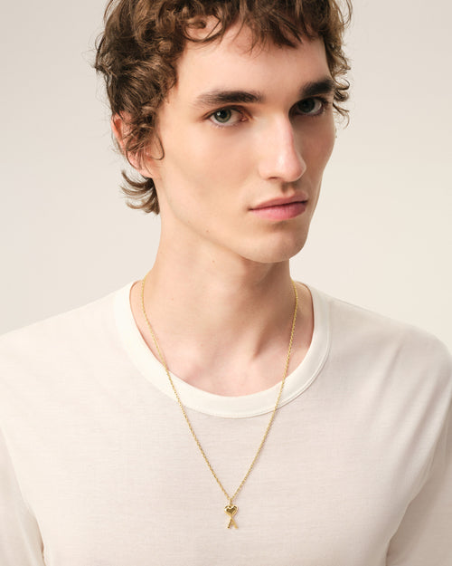 Gold Brass Thin Hammered Ami De Coeur Necklace - 1 - Ami Paris