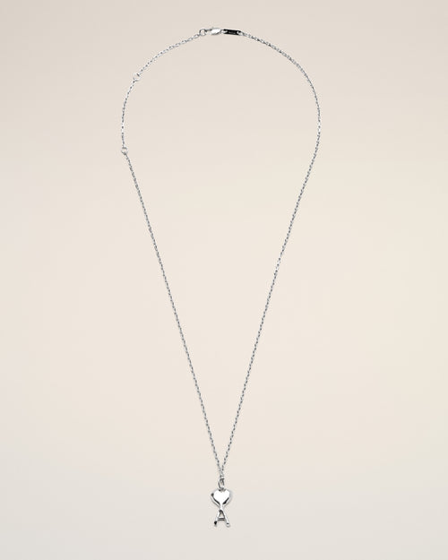 Silver brass necklace with hammered Ami de Coeur - Woman - 4 - AMI Paris - Ami Paris