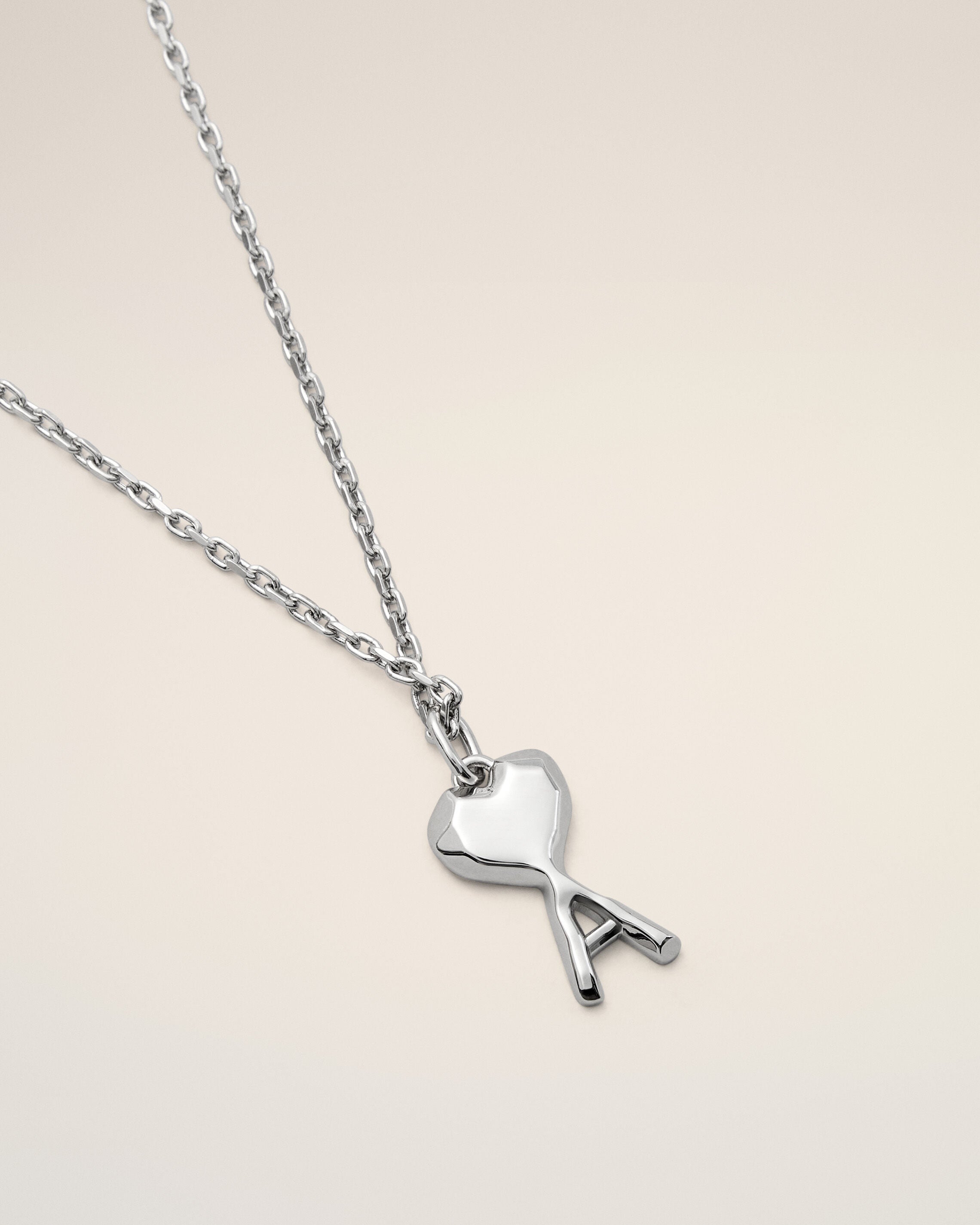 Silver brass necklace with hammered Ami de Coeur - 3