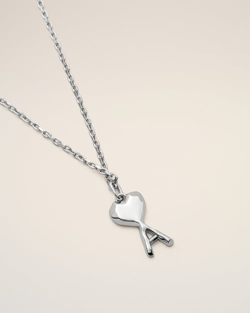 Silver brass necklace with hammered Ami de Coeur - Man - 3 - AMI Paris - Ami Paris