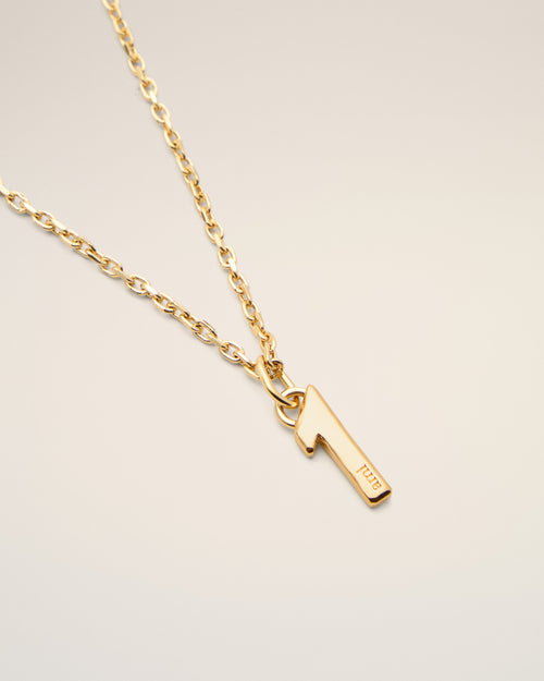 Gold Brass Hammered "1" Pendant Necklace - 6 - Ami Paris