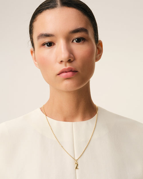                                     Gold Brass Hammered "2" Pendant Necklace - 3                                 - Ami Paris