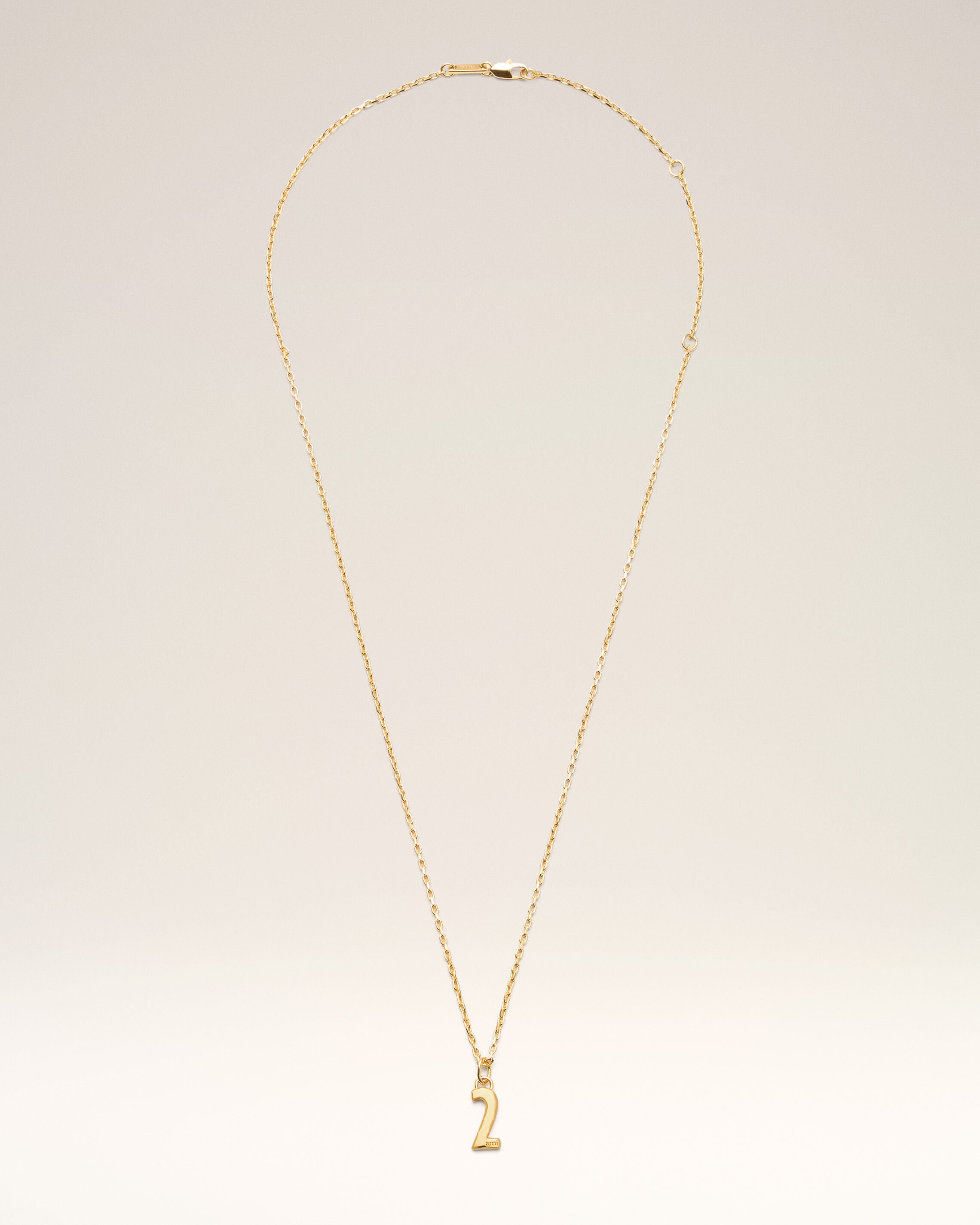 Gold Brass Hammered "2" Pendant Necklace - 5