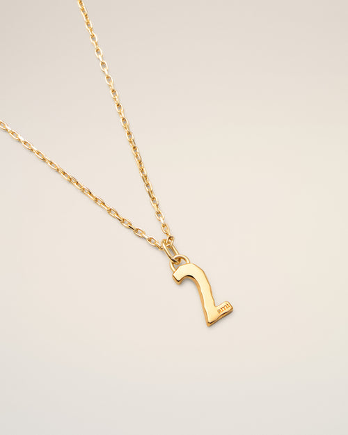 Gold Brass Hammered "2" Pendant Necklace - 3 - Ami Paris