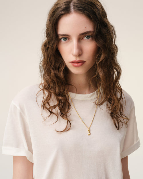                                     Gold Brass Hammered "3" Pendant Necklace - 3                                 - Ami Paris