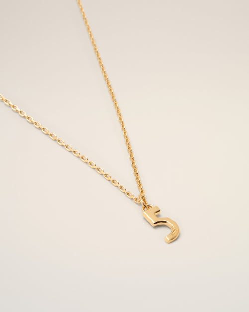 Gold Brass Hammered "5" Pendant Necklace - 3 - Ami Paris