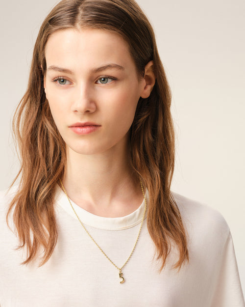                                     Gold Brass Hammered "5" Pendant Necklace - 3                                 - Ami Paris