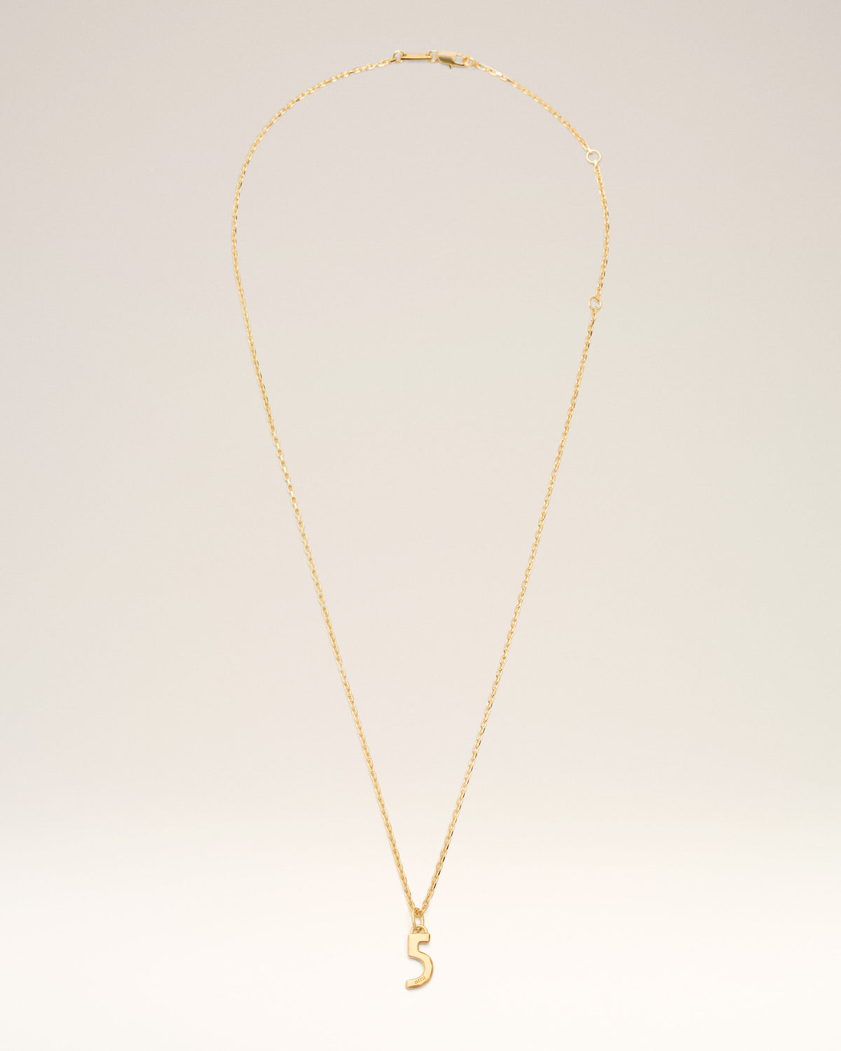 Gold Brass Hammered "5" Pendant Necklace - 1