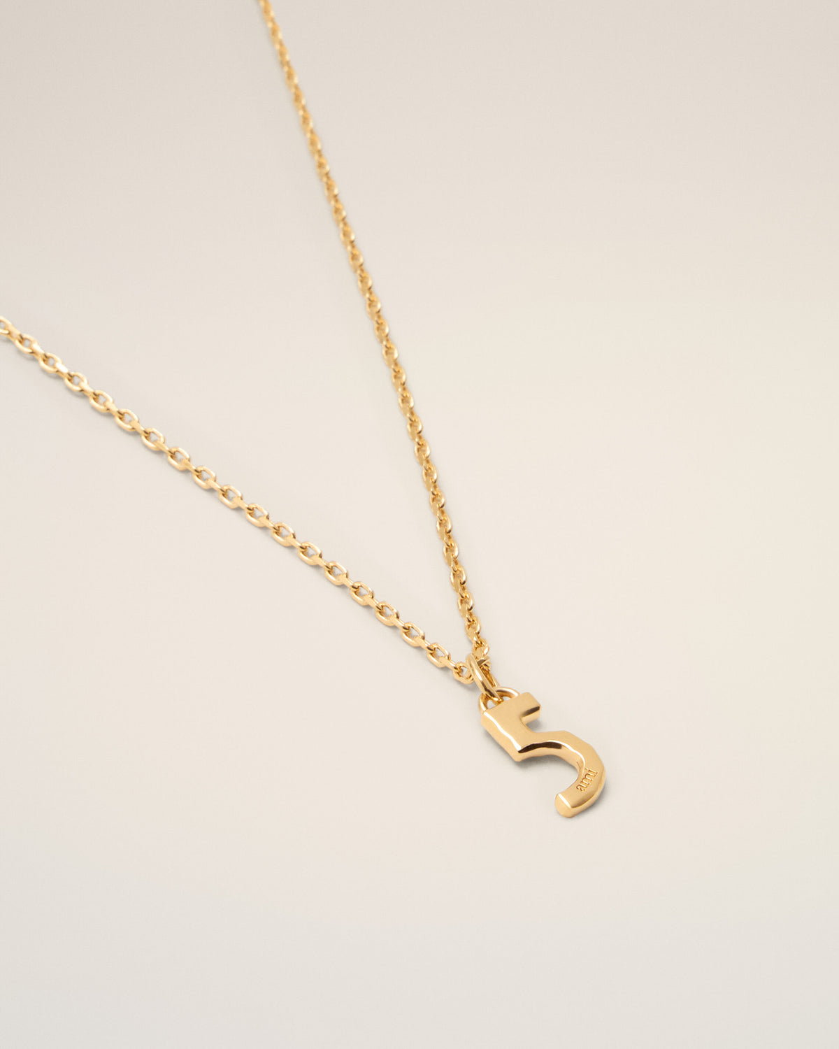 Gold Brass Hammered "5" Pendant Necklace - 3