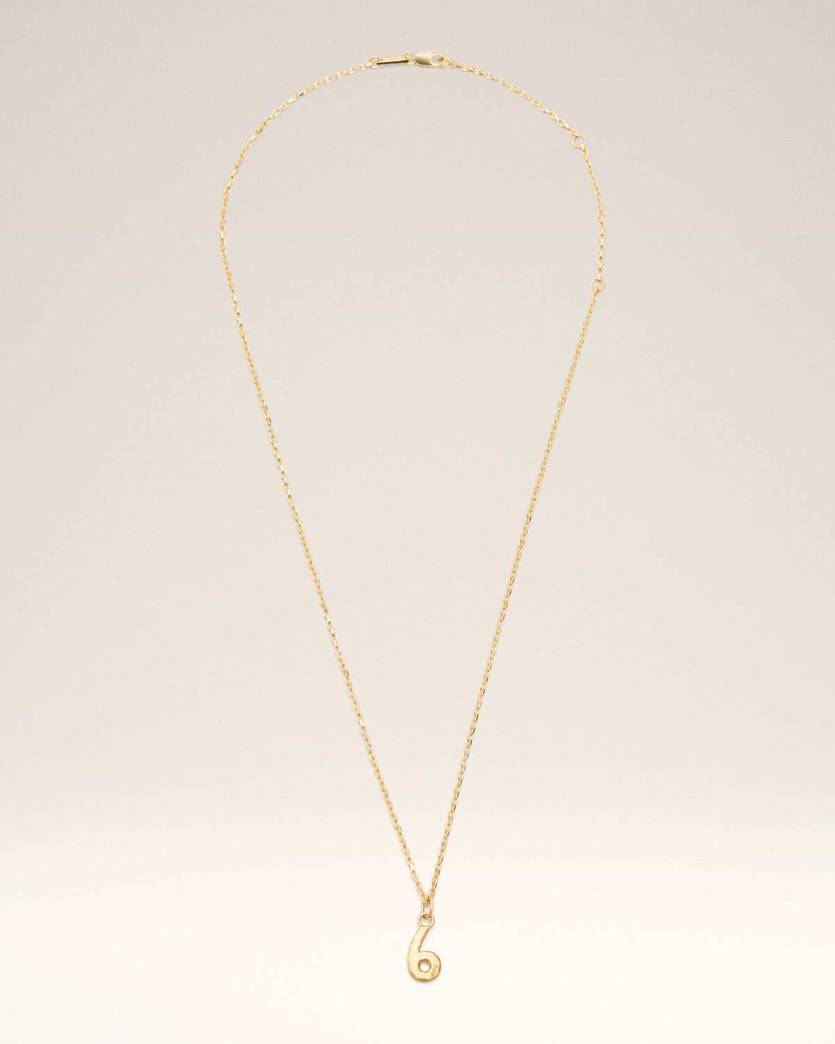 Gold Brass Hammered "6" Pendant Necklace - 1