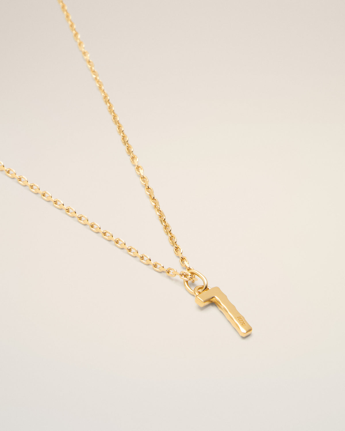 Gold Brass Hammered "7" Pendant Necklace - 7