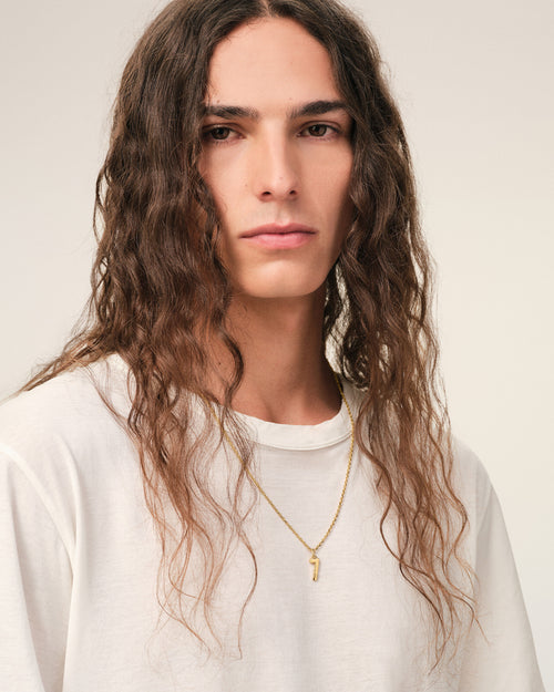 Gold Brass Hammered "7" Pendant Necklace - Man - 2 - AMI Paris - Ami Paris