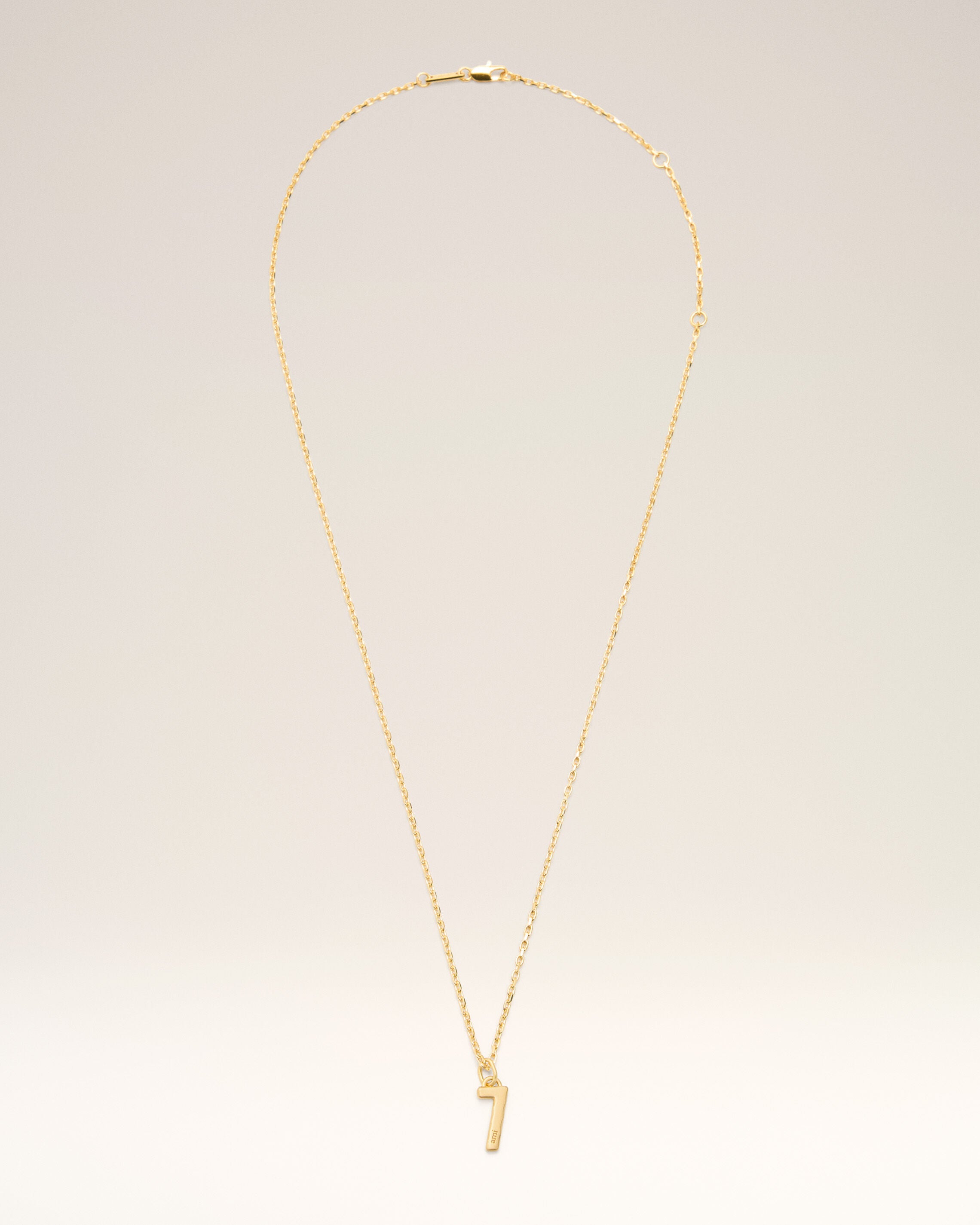Gold Brass Hammered "7" Pendant Necklace - 1