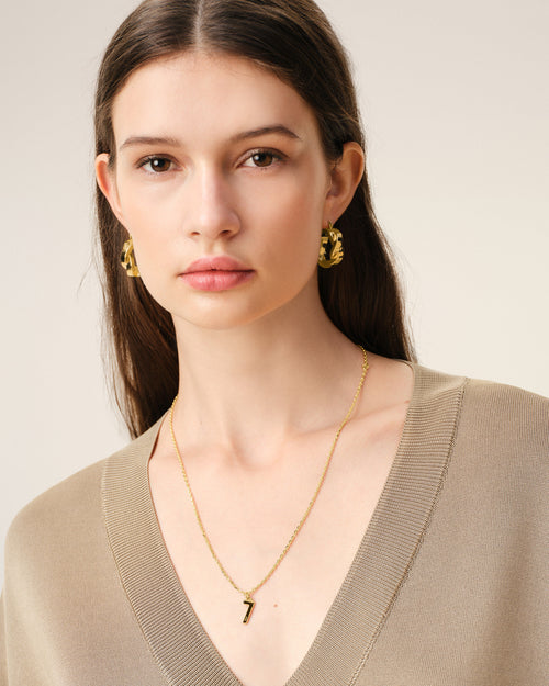 Gold Brass Hammered "7" Pendant Necklace - Woman - 6 - AMI Paris - Ami Paris