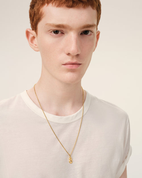 Gold Brass Hammered "8" Pendant Necklace - 2 - Ami Paris