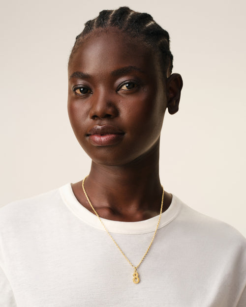                                     Gold Brass Hammered "8" Pendant Necklace - 3                                 - Ami Paris