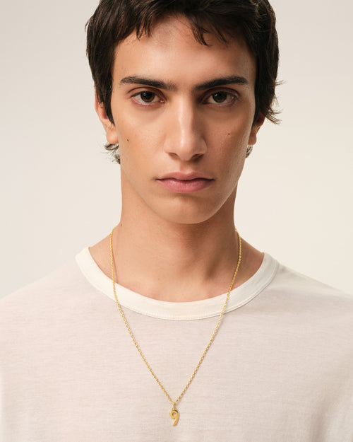 Gold Brass Hammered "9" Pendant Necklace - 2 - Ami Paris