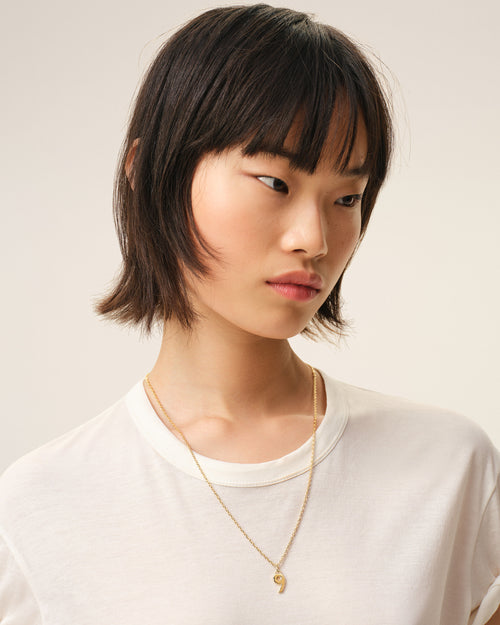                                     Gold Brass Hammered "9" Pendant Necklace - 3                                 - Ami Paris