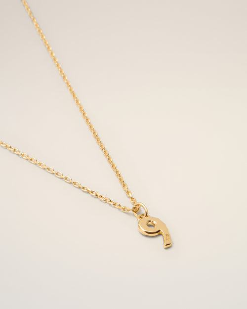 Gold Brass Hammered "9" Pendant Necklace - 3 - Ami Paris