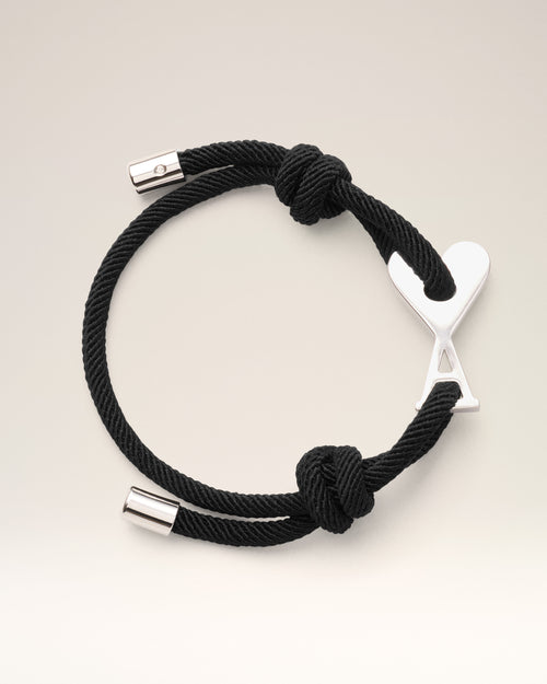 Black Cord Silver Brass Ami De Coeur Bracelet - Woman - 4 - AMI Paris - Ami Paris