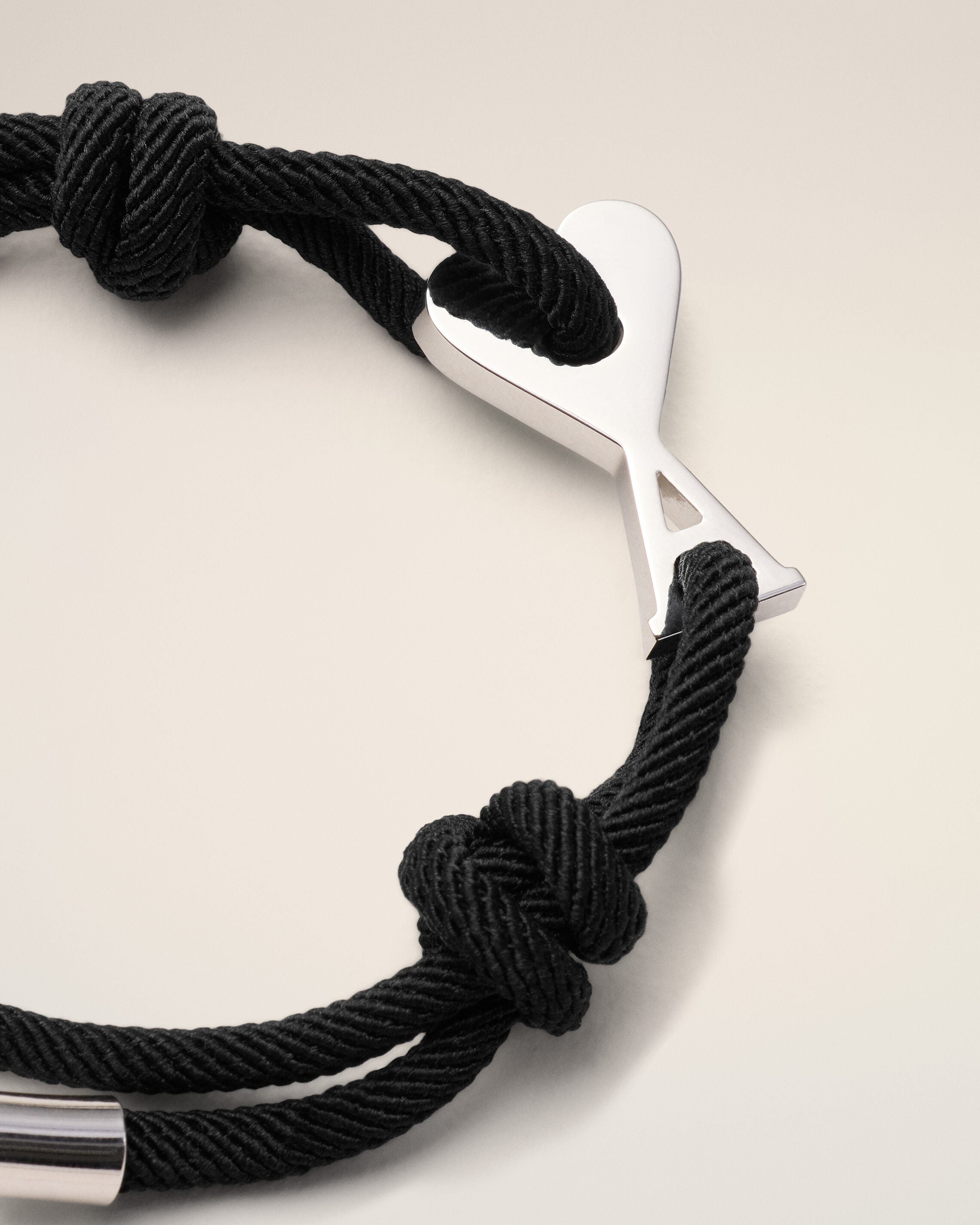 Black Cord Silver Brass Ami De Coeur Bracelet - 6
