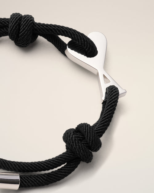 Black Cord Silver Brass Ami De Coeur Bracelet - Woman - 6 - AMI Paris - Ami Paris