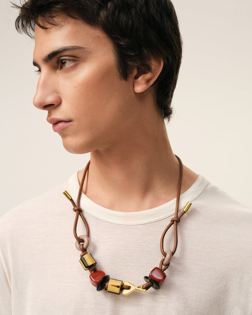 Brown Leather Ami De Coeur Pearls Necklace - 2 - Ami Paris