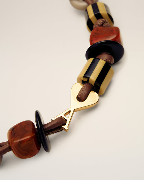 Collier Marron Perles Ami De Coeur En Cuir - 6 - Ami Paris