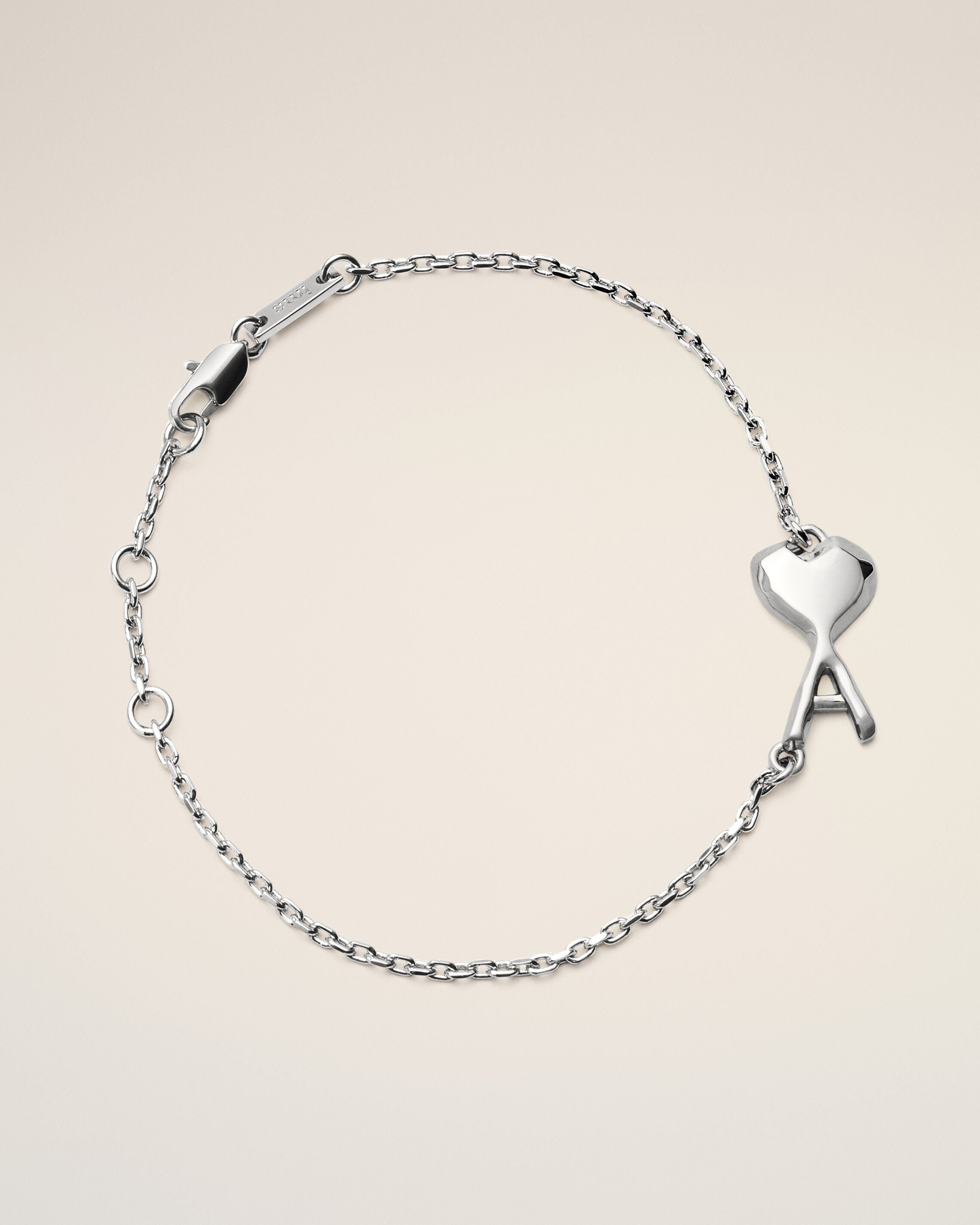 Silver brass bracelet with hammered Ami de Coeur - 4