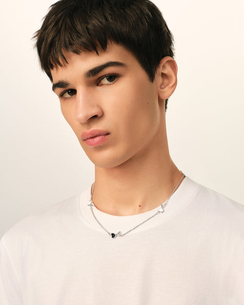 Silver brass necklace with hammered Ami de Coeur - Man - 2 - AMI Paris - Ami Paris