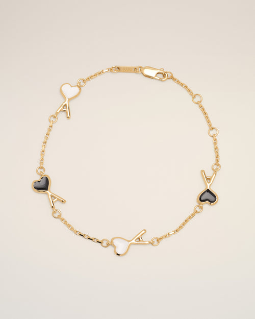 Brazalete Ami de Cœur de latón dorado martillado - ORO/NEGRO/BLANCO CREMA - Ami Paris