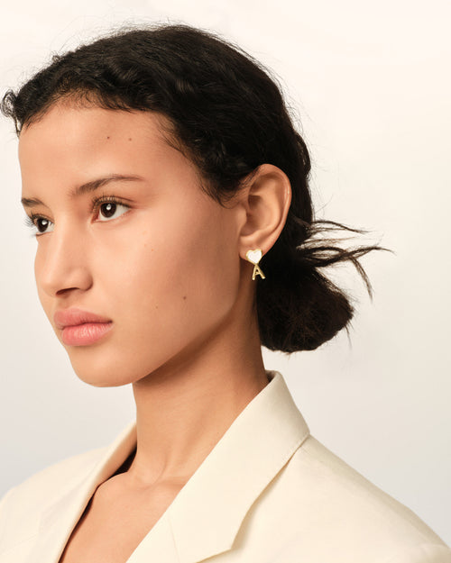 Pendientes Ami de Cœur blancos de latón dorado martillado - Mujer - 6 - AMI Paris - Ami Paris