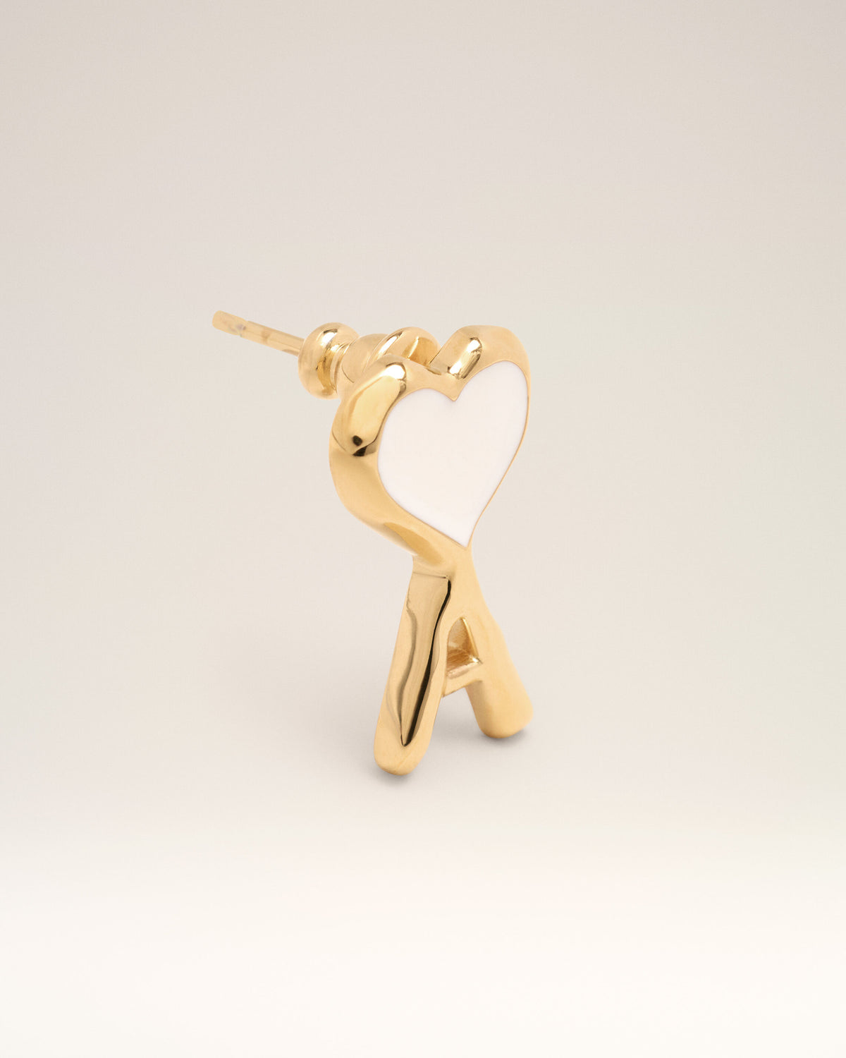 Gold brass earrings with white hammered Ami de Coeur - 3